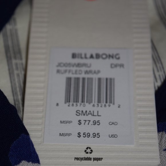 New Billabong Deep Royal & White Floral Ruffled Wrap Dress S (4) - Picture 3 of 8